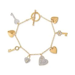 Wholesale ❤️ Giani Bernini Cubic Zirconia Heart & Key Charm Bracelet In Gold-Plated Sterling Silver, Created For Macy's Gold Over Silver 🌟