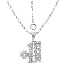 New π Giani Bernini Cubic Zirconia PavΓ© #1 Mom Pendant Necklace In Sterling Silver, 16 + 2 Extender, Created For Macy's π