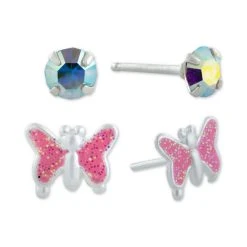 Promo ⭐ Giani Bernini 2-Pc. Set Crystal Solitaire & Glitter Butterfly Stud Earrings In Sterling Silver, Created For Macy's Multi 🛒