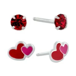 Best Pirce 😍 Giani Bernini 2-Pc. Set Crystal Solitaire & Enamel Heart Stud Earrings In Sterling Silver, Created For Macy's Multi 🔔