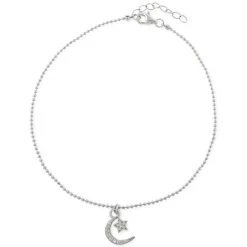 Wholesale 😉 Giani Bernini Cubic Zirconia Moon & Star Charm Ankle Bracelet In Sterling Silver, Created For Macy's 💯
