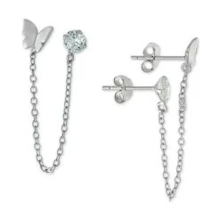 Coupon ⌛ Giani Bernini Cubic Zirconia Butterfly Chain Double Pierced Drop Earrings In Sterling Silver, Created For Macy's 😍