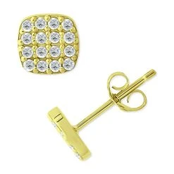 Cheap βοΈ Giani Bernini Cubic Zirconia Cushion Cluster Stud Earrings In 18k Gold-Plated Sterling Silver, Created For Macy's Gold Over Silver β€οΈ
