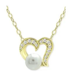 Best reviews of 👍 Giani Bernini Freshwater Pearl (5mm) & Cubic Zirconia Open Heart Pendant Necklace, 16 + 2 Extender, Created For Macy's Gold Over Silver ✔️