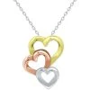 Coupon 🛒 Giani Bernini Tricolor Triple Heart Interlocking Pendant Necklace In Sterling Silver, 18k Gold- & Rose Gold-Plate, 16 + 2 Extender, Created For Macy's Gold Over Silver 👏