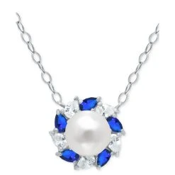 Flash Sale β€οΈ Giani Bernini Freshwater Pearl (6mm), Lab-Created Blue Sapphire (1/6 Ct. T.w.), & Cubic Zirconia Halo Pendant Necklace In Sterling Silver, 16 + 2 Extender, Created For Macy's βοΈ