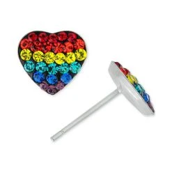 Flash Sale βοΈ Giani Bernini Crystal Rainbow Heart Stud Earrings In Sterling Silver, Created For Macy's Multi π