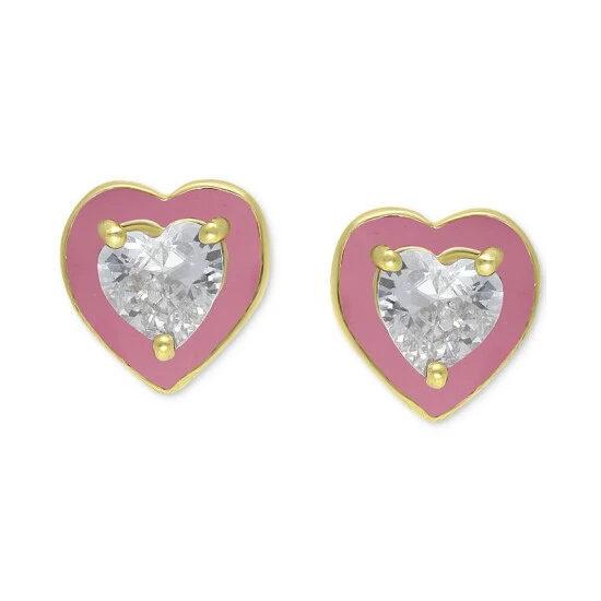 Cheap ⭐ Giani Bernini Cubic Zirconia Pink Enamel Heart Stud Earrings, Created For Macy's Gold Over Silver ✔️ 1 Cheap ⭐ Giani Bernini Cubic Zirconia Pink Enamel Heart Stud Earrings, Created For Macy's Gold Over Silver ✔️
