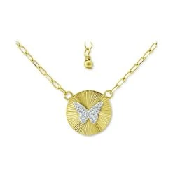 Discount ⌛ Giani Bernini Cubic Zirconia Butterfly Disc Pendant Necklace, 16 + 2 Extender, Created For Macy's Gold Over Silver 🎁