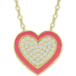 Best Pirce ⌛ Giani Bernini Cubic Zirconia & Enamel Heart Pendant Necklace, 16 + 2 Extender, Created For Macy's Sterling Silver 😉