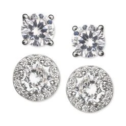 Hot Sale ✔️ Giani Bernini 2-Pc. Set Cubic Zirconia Solitaire & Halo Stud Earrings In Sterling Silver, Created For Macy's ⌛