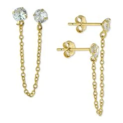 Best Pirce 😀 Giani Bernini Cubic Zirconia Double Pierced Chain Drop Earrings In Gold-Plated Sterling Silver, Created For Macy's Yellow 🌟