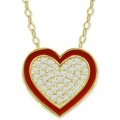 Wholesale 🛒 Giani Bernini Cubic Zirconia & Red Enamel Heart Pendant Necklace, 16 + 2 Extender, Created For Macy's Gold Over Silver ✨