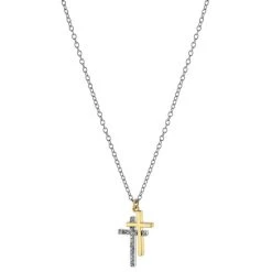 Flash Sale β Giani Bernini Cubic Zirconia Double Cross Pendant Necklace In Sterling Silver & Gold-Plate, 16 + 2 Extender, Created For Macy's β€οΈ