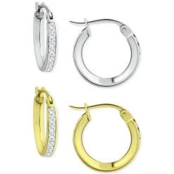 Coupon π Giani Bernini 2-Pc. Set Cubic Zirconia Small Hoop Earrings In Sterling Silver & 18k Gold-Plated Sterling Silver, 0.5, Created For Macy's White/gold β