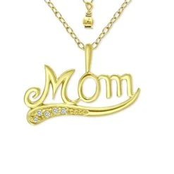 New 🔥 Giani Bernini Cubic Zirconia Accent Mom Pendant Necklace In 18k Gold-Plated Sterling Silver, 16 + 2 Extender, Created For Macy's Gold Over Silver ✔️