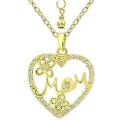 Best deal β€οΈ Giani Bernini Cubic Zirconia Mom Heart Pendant Necklace In 18k Gold-Plated Sterling Silver, 16 + 2 Extender, Created For Macy's Gold Over Silver π