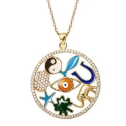 Cheap 𧨠Giani Bernini Cubic Zirconia & Enamel Symbol Open Disc Pendant Necklace In Gold-Plated Sterling Silver, 16 + 2 Extender, Created For Macy's π