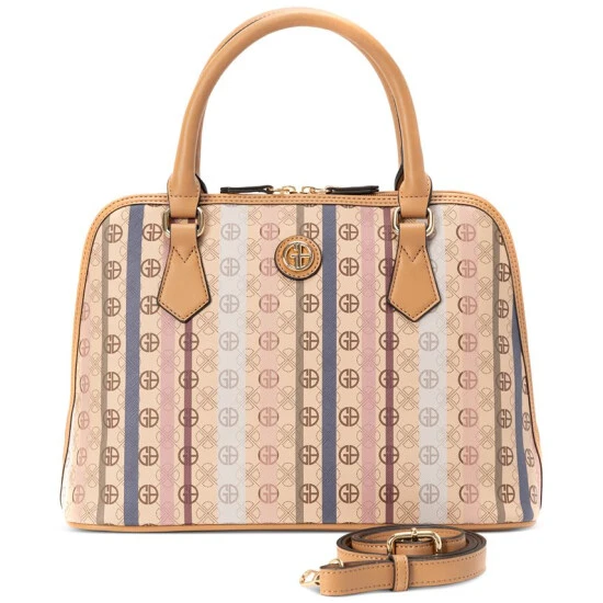 Budget 🧨 Giani Bernini Signature Stripe Dome Faux Leather Satchel, Created For Macy's Taupe Multi 🥰 1 Budget 🧨 Giani Bernini Signature Stripe Dome Faux Leather Satchel, Created For Macy's Taupe Multi 🥰