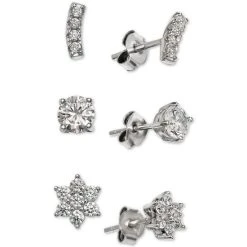 Best Pirce 🧨 Giani Bernini Cubic Zirconia 3-Piece Stud Earring Set In Sterling Silver, Created For Macy's ✔️