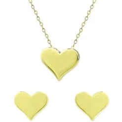 Discount π₯° Giani Bernini 2-Pc. Set Polished Heart Pendant Necklace & Matching Stud Earrings, Created For Macy's Gold Over Silver β€οΈ