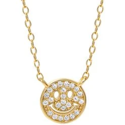Budget ✨ Giani Bernini Cubic Zirconia Smiley 18 Pendant Necklace In 18k Gold-Plated Sterling Silver, Created For Macy's Gold Over Sterling Silver ⌛