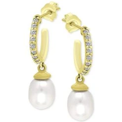 Top 10 ✔️ Giani Bernini Freshwater Pearl (8 X 6mm) & Cubic Zirconia Dangle Hoop Earrings, Created For Macy's Sterling Silver 🎁