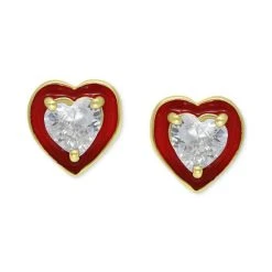 Best reviews of 😉 Giani Bernini Cubic Zirconia Cubic Zirconia Red Enamel Heart Stud Earrings, Created For Macy's Gold Over Silver 🔥