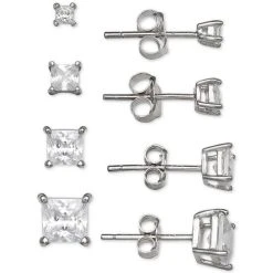Deals ✔️ Giani Bernini 4-Pc. Set Cubic Zirconia Princess Stud Earrings In Sterling Silver, Created For Macy's 🧨
