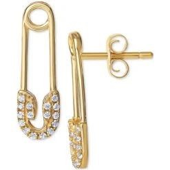 Discount π Giani Bernini Cubic Zirconia Safety Pin Drop Earrings In 14k Gold Sterling Silver, Created For Macy's Gold Over Silver β