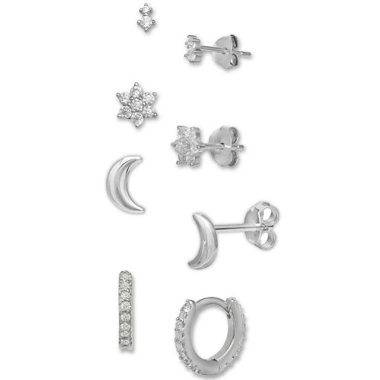 New ๐ Giani Bernini 4-Pc. Set Cubic Zirconia Stud & Hoop Earrings In Sterling Silver, Created For Macys โ 1 New ๐ Giani Bernini 4-Pc. Set Cubic Zirconia Stud & Hoop Earrings In Sterling Silver, Created For Macys โ