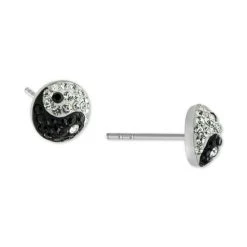 New 😍 Giani Bernini Crystal Yin Yang Stud Earrings In Sterling Silver, Created For Macy's 🔥