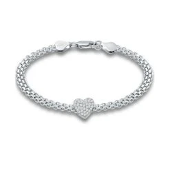 Coupon 🥰 Giani Bernini Cubic Zirconia Heart Bismark Chain Bracelet, Created For Macy's White ❤️
