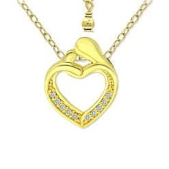 Hot Sale 🥰 Giani Bernini Cubic Zirconia Mother & Child Heart Pendant Necklace In 18k Gold-Plated Sterling Silver And Sterling Silver, 16 + 2 Extender, Created For Macy's 🛒