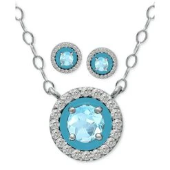 Outlet 😍 Giani Bernini 2-Pc. Set Blue Topaz, Cubic Zirconia & Enamel Pendant Necklace & Matching Stud Earrings (Also In Amethyst, Lab-Created Ruby, & Lab-Created Opal), Created For Macy's Blue Topaz/ Turquoise 🌟