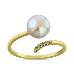 Coupon ✨ Giani Bernini Cultured Freshwater Pearl (8mm) & Cubic Zirconia Bypass Ring, Created For Macy's Sterling Silver 👏