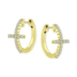 Cheapest 🤩 Giani Bernini Cubic Zirconia Cross Small Hoop Earrings, 0.625, Created For Macy's Gold Over Silver 🎁