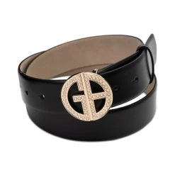 Discount ⌛ Giani Bernini 🌟 Women's Imitation Pearl Embellished Logo Belt Black ⌛