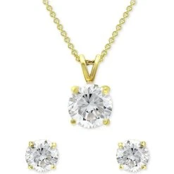 Flash Sale 🛒 Giani Bernini 2-Pc. Set Cubic Zirconia Solitaire Pendant Necklace & Matching Stud Earrings, Created For Macy's Sterling Silver 😉