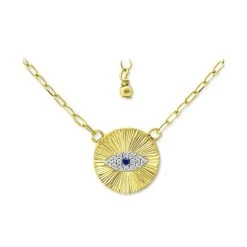 Promo π Giani Bernini Lab-Created Blue Sapphire & Cubic Zirconia Evil Eye Disc Pendant Necklace, 16 + 2 Extender, Created For Macy's Sterling Silver π