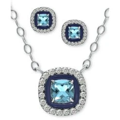 Best Pirce ⌛ Giani Bernini 2-Pc. Set Blue Topaz (1/2 Ct. T.w.), Cubic Zirconia & Enamel Pendant Necklace & Matching Stud Earrings (Also In Lab-Created Opal, Green Quartz, & Amethyst), Created For Macy's Opal/blue 🎁