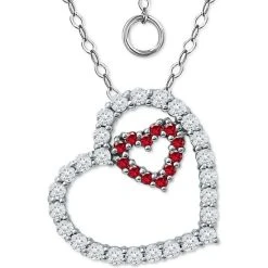 Flash Sale 👍 Giani Bernini Lab-Created Ruby & Cubic Zirconia Heart-in-Heart Pendant Necklace In Sterling Silver, 16 + 2 Extender, Created For Macy's Red ✨
