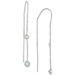 Hot Sale 🥰 Giani Bernini Cubic Zirconia Bezel Threader Earrings In Sterling Silver, Created For Macy's ⌛