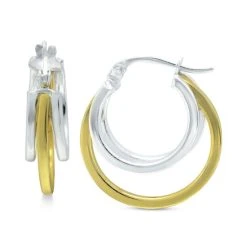 New 🔔 Giani Bernini Small Two-Tone Triple Hoop Earrings, 17mm, Created For Macy's 🎁