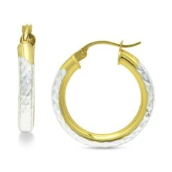 Outlet ⭐ Giani Bernini Small Two-Tone Textured Hoop Earrings In Sterling Silver & 18k Gold-Plate, 3/4, Created For Macy's ✔️