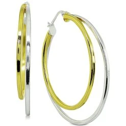 Outlet 😉 Giani Bernini Medium Two-Tone Double Hoop Earrings In Sterling Silver & 18k Gold-Plated Sterling Silver, 1.5, Created For Macy's Silver/gold 👍
