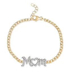 Best deal π― Giani Bernini Cubic Zirconia MOM Curb Link Chain Bracelet In 18k Gold-Plated Sterling Silver, Created For Macy's Gold Over Silver β€οΈ