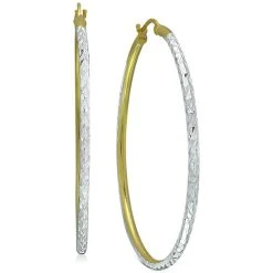 Best Pirce 🥰 Giani Bernini Medium Two-Tone Textured Hoop Earrings In Sterling Silver & 18k Gold-Plate, 1.37, Created For Macy's Twotone ✔️