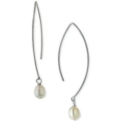 New 🔔 Giani Bernini Cultured Freshwater Pearl Threader Earrings In Sterling Silver (Also In Onyx), Created For Macy's 😉