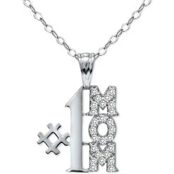 Best Sale ⌛ Giani Bernini Cubic Zirconia #1 Mom Pendant Necklace In Sterling Silver, 16 + 2 Extender, Created For Macy's 🌟